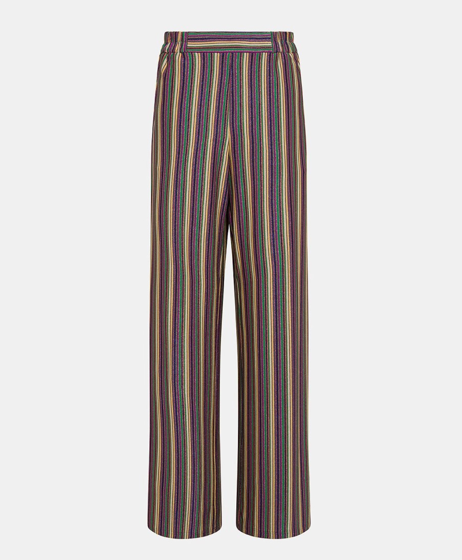 Clothing Momoni | Baccarat Pant In Striped Lurex Jersey - Multicolor Green