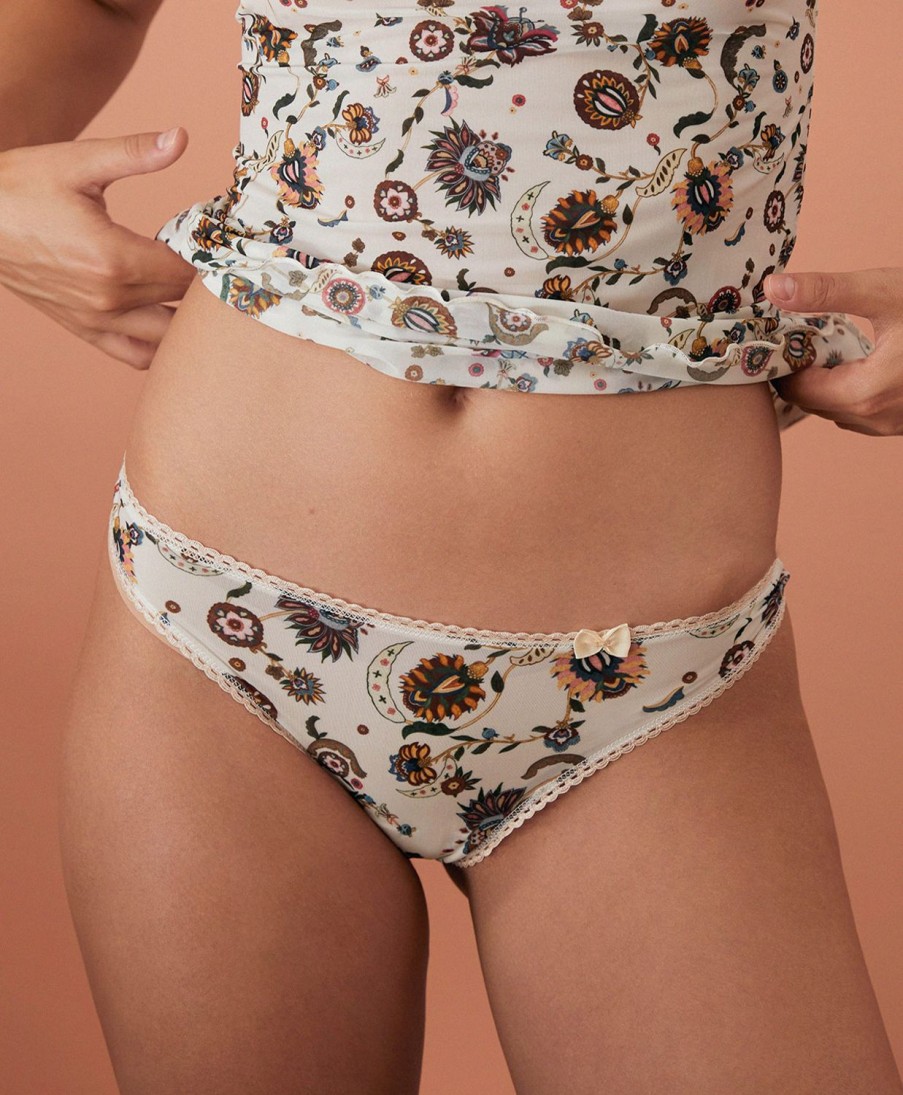 Underwear Momoni | Arca Slip In Printed Nylon - Cream/Multicolor Pink