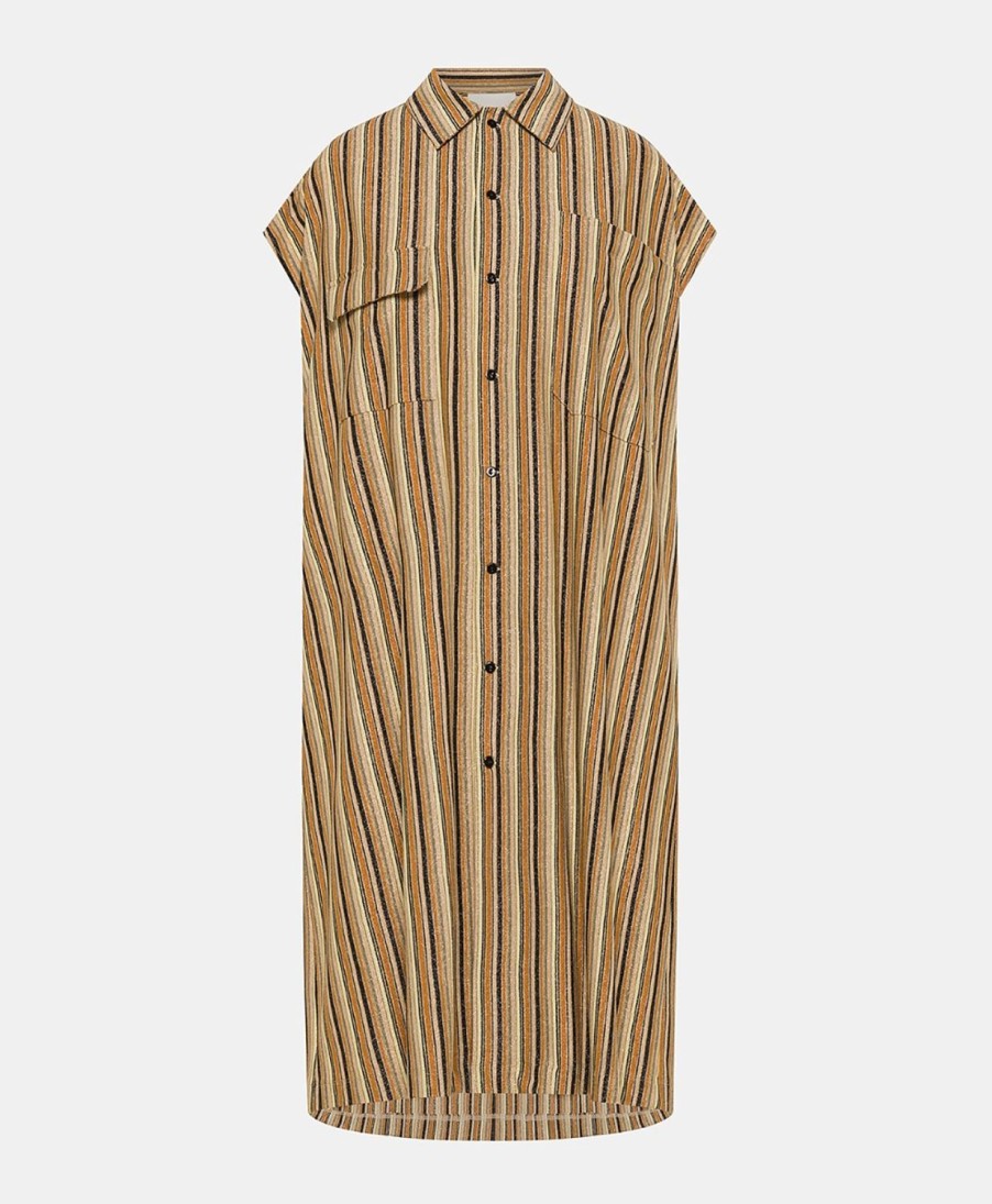 Clothing Momoni | Colorado Dress In Striped Lurex Jersey - Rust Multicolour