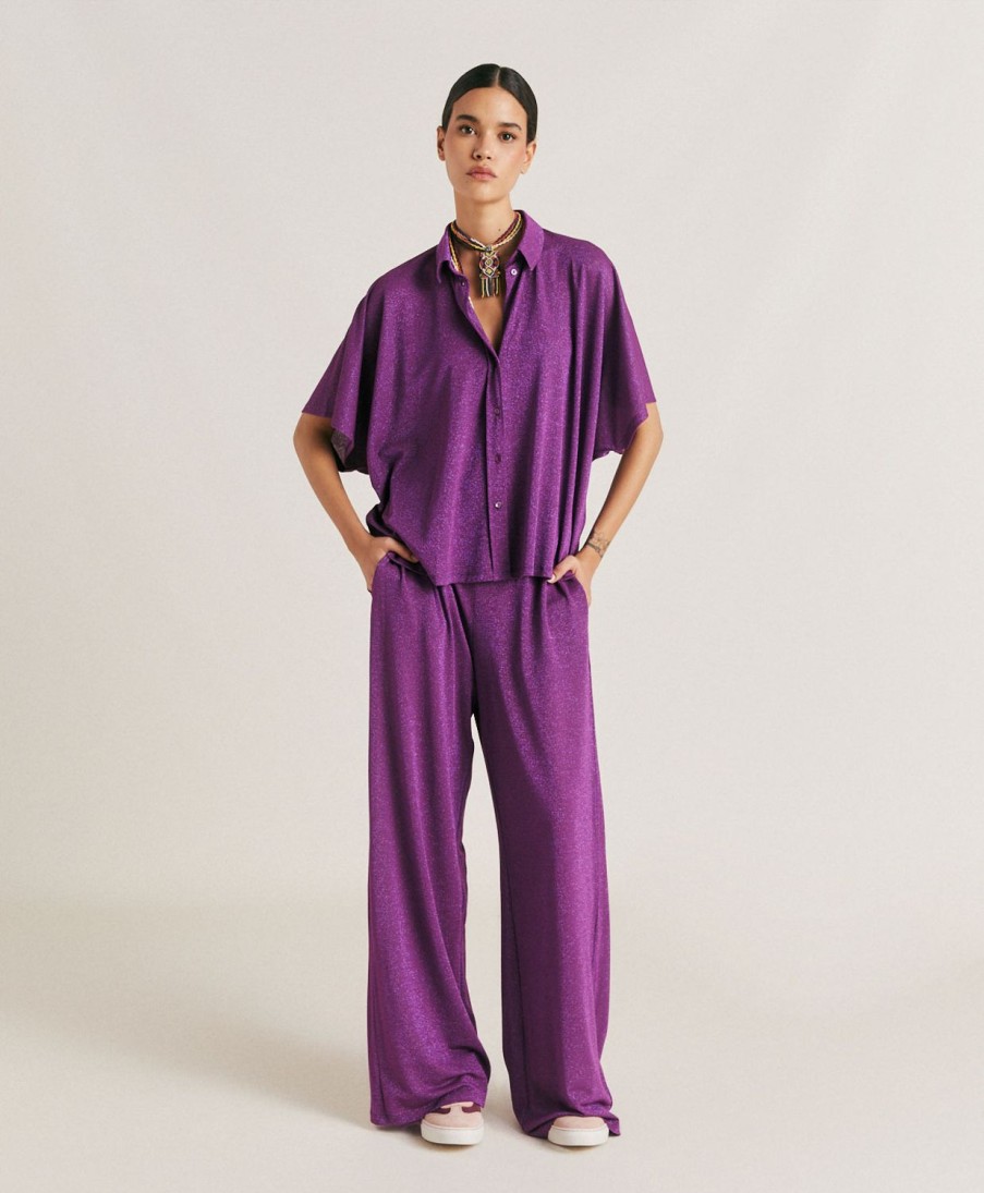 Clothing Momoni | Baccarat Pant In Lurex Jersey - Cyclamen