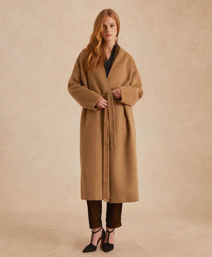 Clothing Momoni | Roland Coat In Doubleface Wool Blend - Honey