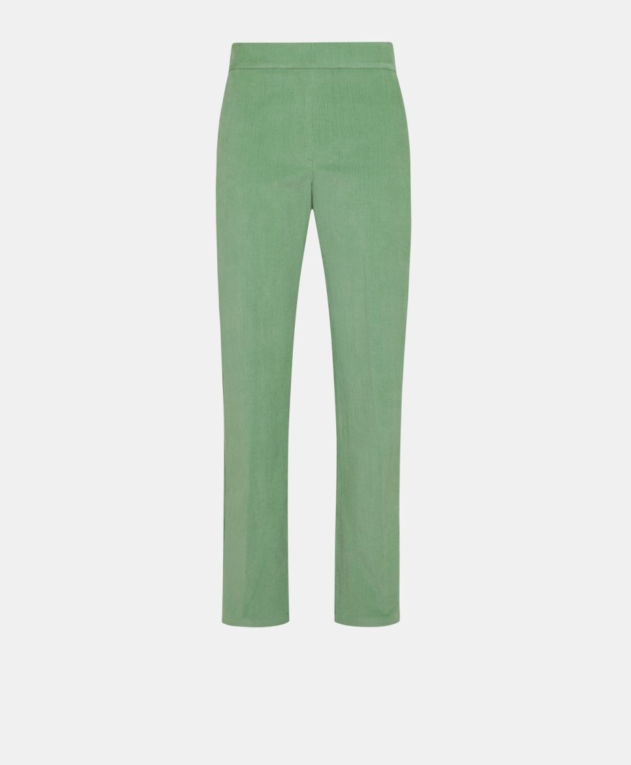 Clothing Momoni | Haiti Pant In Stretch Ribbed Co/Mo - Water Green