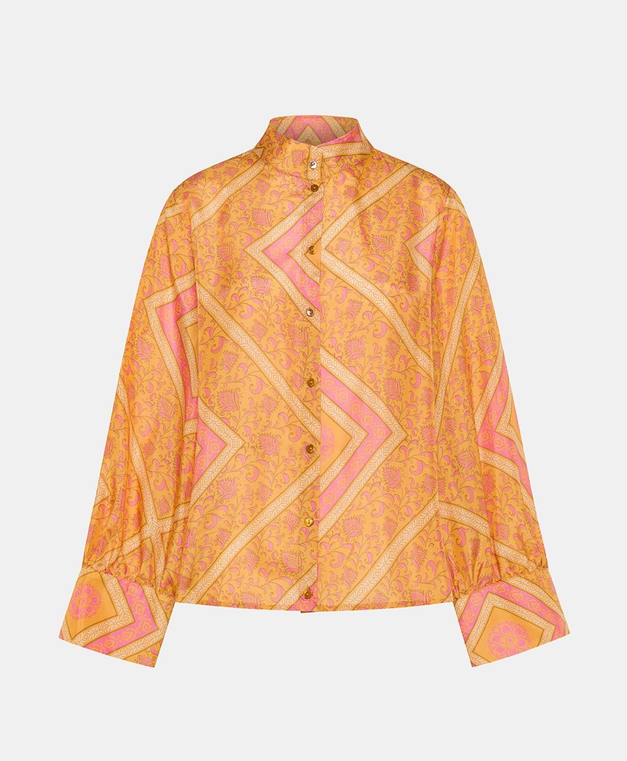 Clothing Momoni | Franklin Shirt In Haboutai Silk - Orange/Fuchsia