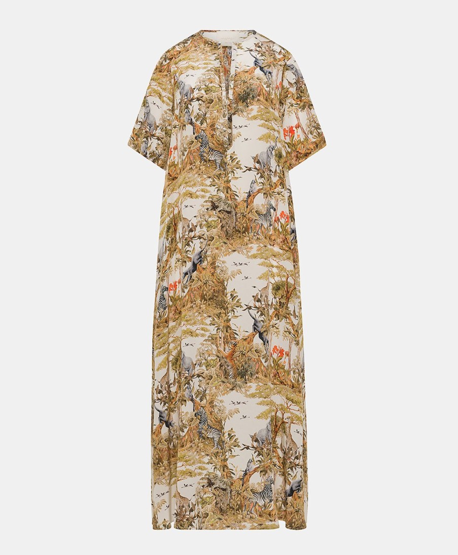 Clothing Momoni | Penelope Dress In Crepe De Chine - Cream/Multicolor