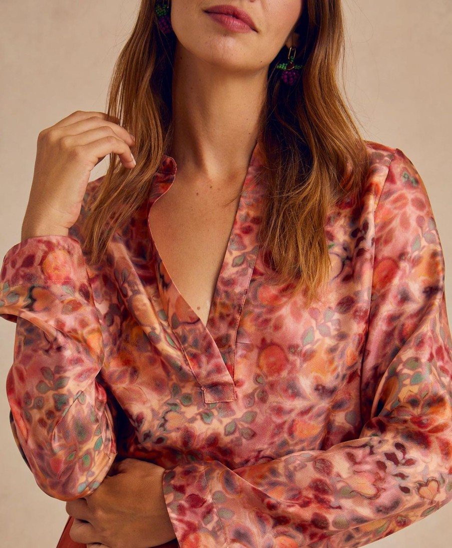 Clothing Momoni | Atlanta Blouse In Printed Silk Twill - Multicolor Pink