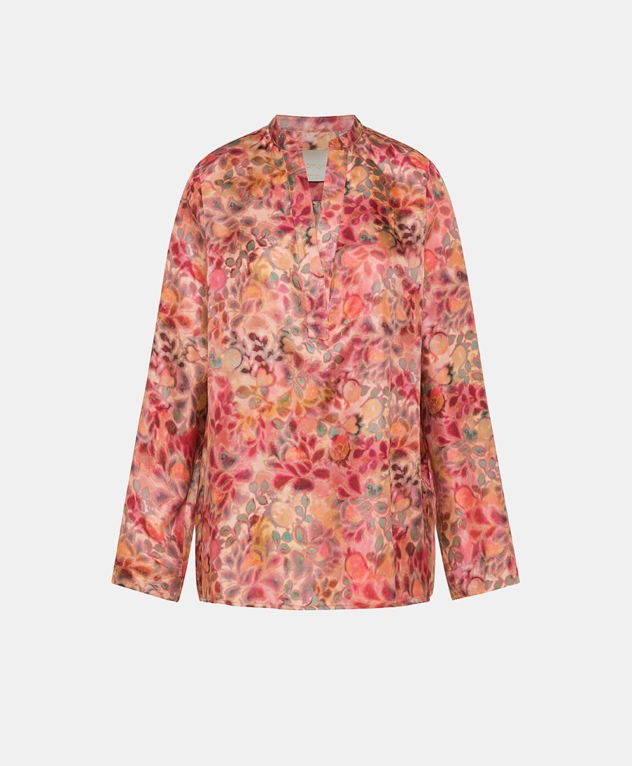 Clothing Momoni | Atlanta Blouse In Printed Silk Twill - Multicolor Pink