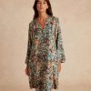 Clothing Momoni | Kilian Dress In Printed Silk Twill - Multicolor Green