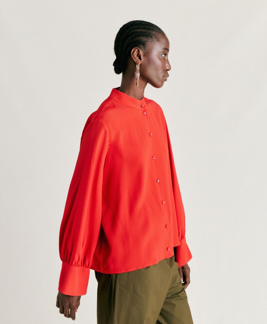 Clothing Momoni | Franklin Shirt In Plain Acetate Silk - Azalea