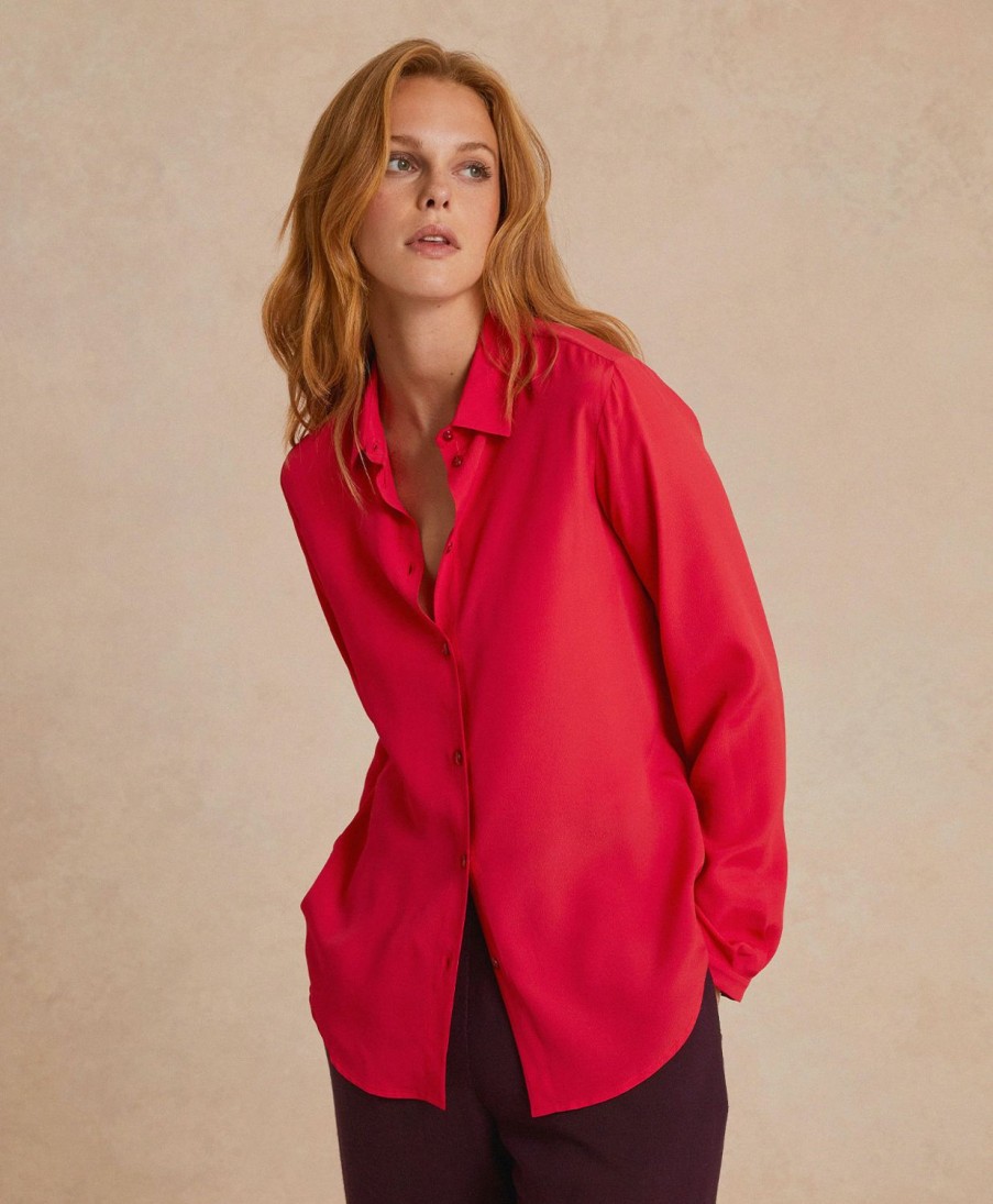 Clothing Momoni | Meudon Shirt In Silk Crepe Blend - Black Cherry