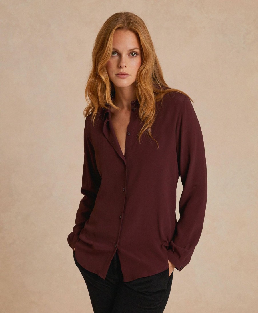 Clothing Momoni | Meudon Shirt In Silk Crepe Blend - Wine Red