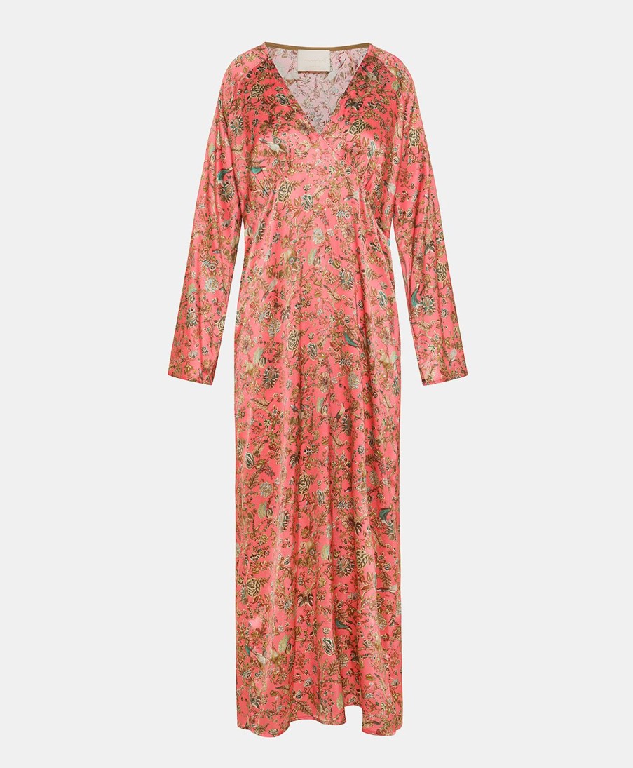 Clothing Momoni | Mina Dress In Printed Stretch Satin - Pink/Camel