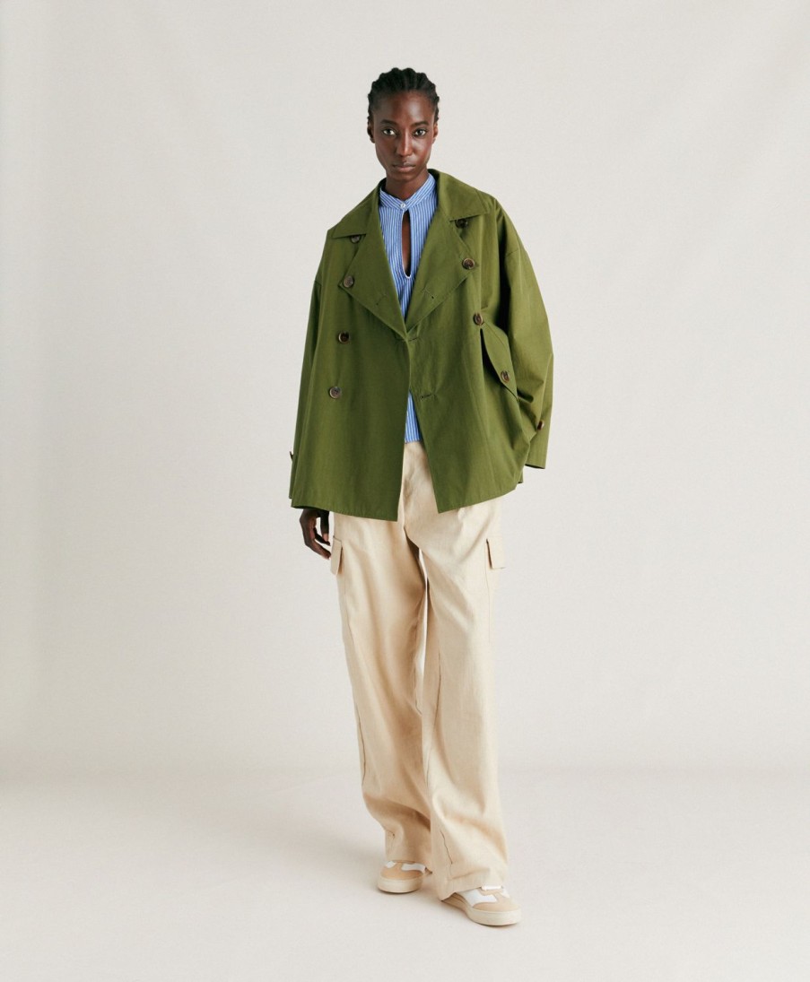 Clothing Momoni | Gazania Coat In Cotton - Army Green