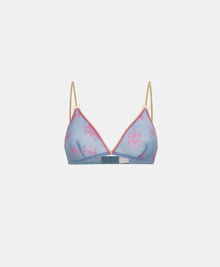 Underwear Momoni | Amethist Bra In Printed Nylon - Cornflower Blue/Fuchsia