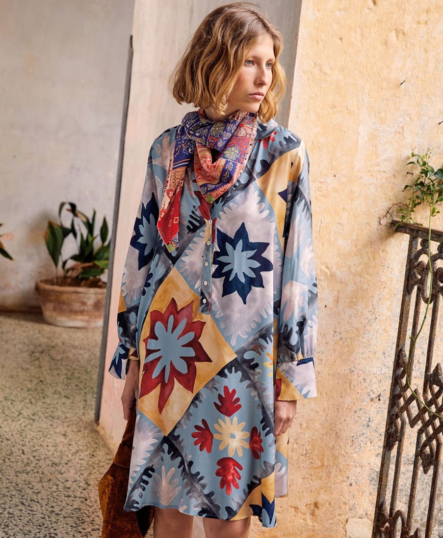 Clothing Momoni | Etienne Dress In Printed Viscose Twill - Multicolor Dusty