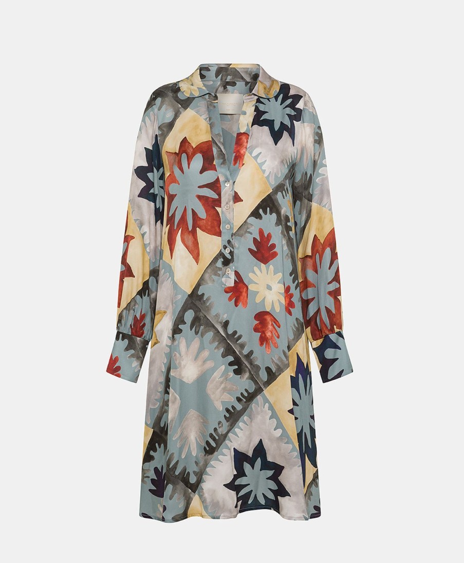 Clothing Momoni | Etienne Dress In Printed Viscose Twill - Multicolor Dusty