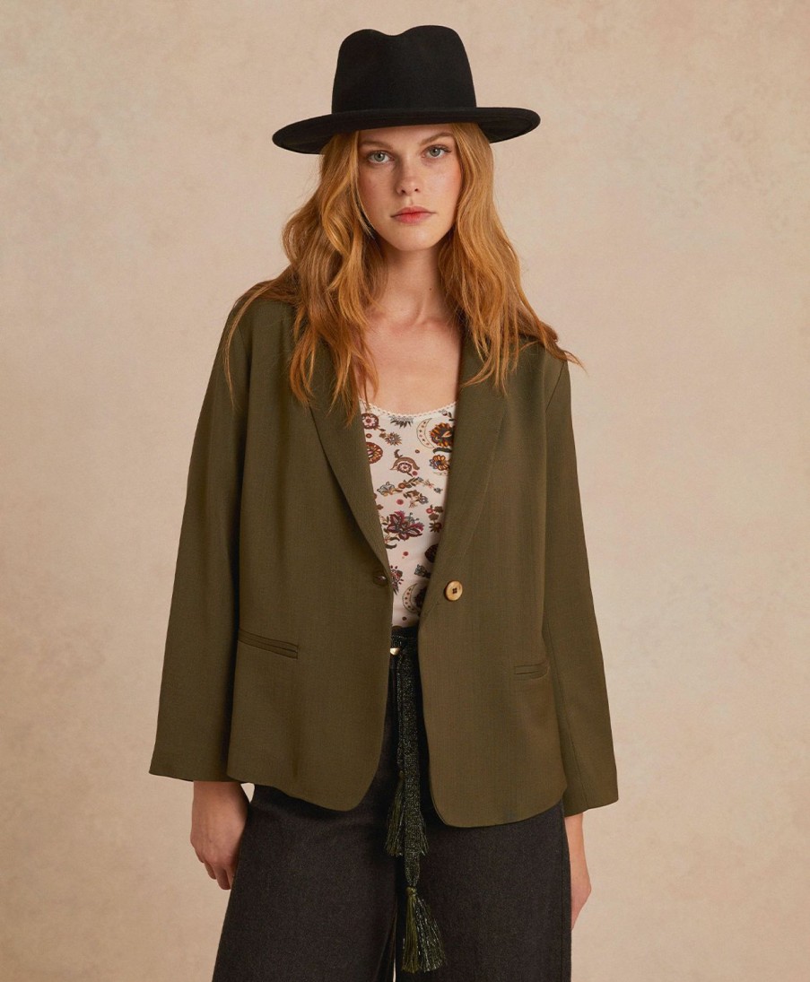 Clothing Momoni | Emma Jacket In Elegant Viscose Wool - Dark Green