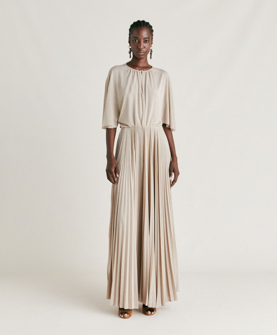 Clothing Momoni | Paradisu Dress In Lurex Jersey - Sand