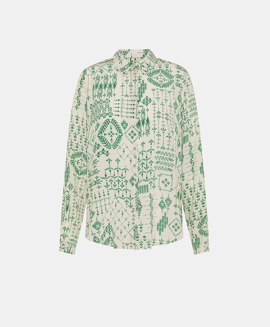 Clothing Momoni | Meudon Shirt In Printed Crepe De Chine - Cream/Green