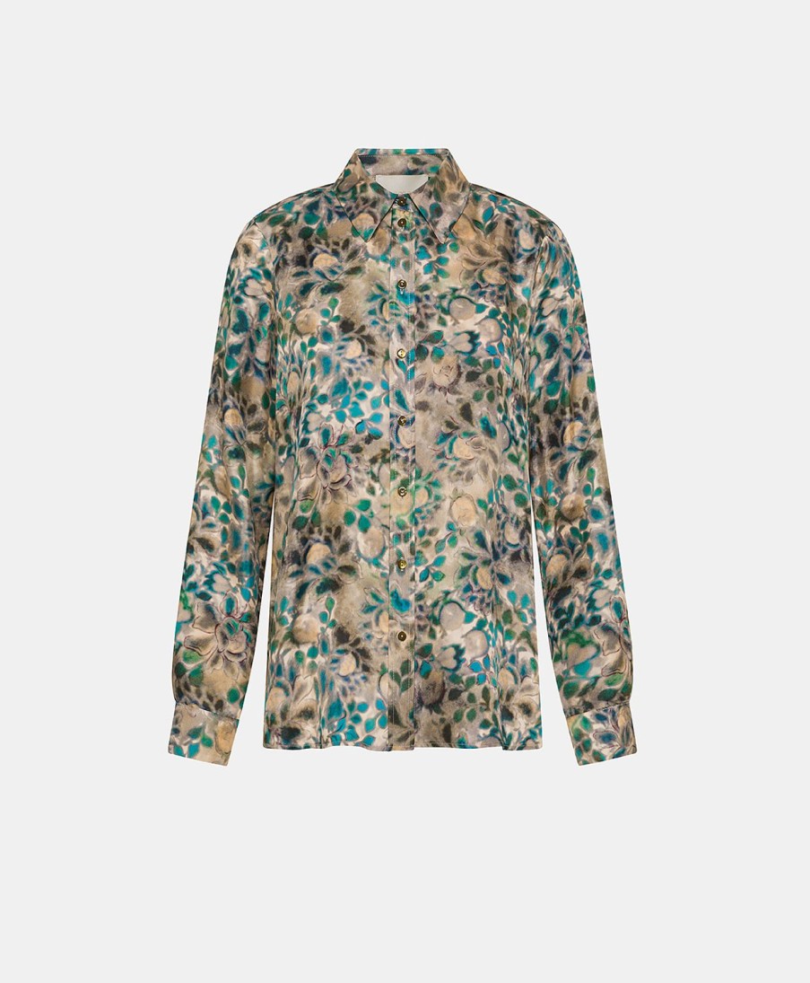 Clothing Momoni | Arles Shirt In Printed Silk Twill - Multicolor Green