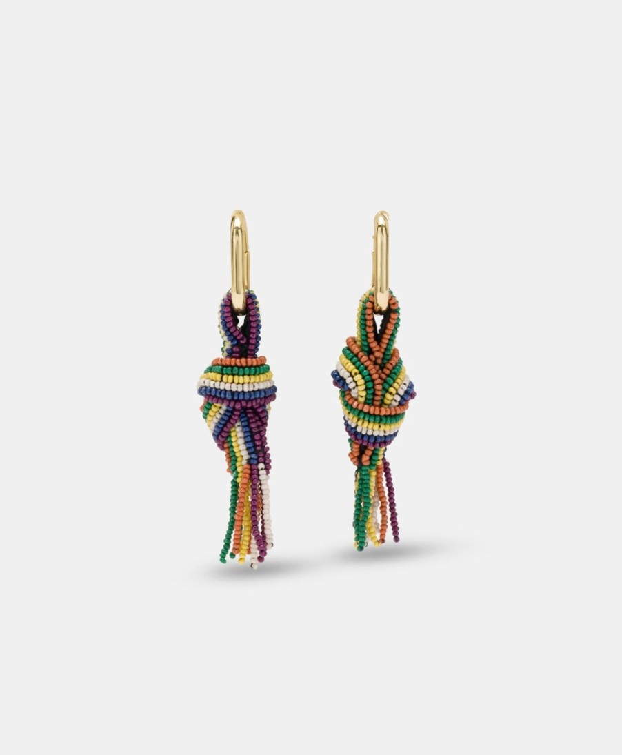 Shoes And Accessories Momoni | Nodu Earrings With Beads - Green/Multicolor