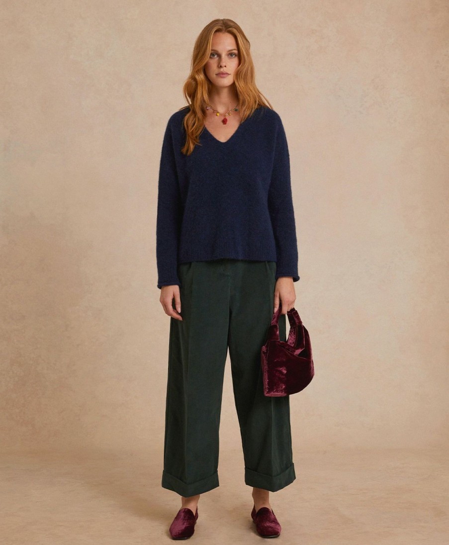 Clothing Momoni | Grecale Bis Pant In Stretch Corduroy - Dark Green