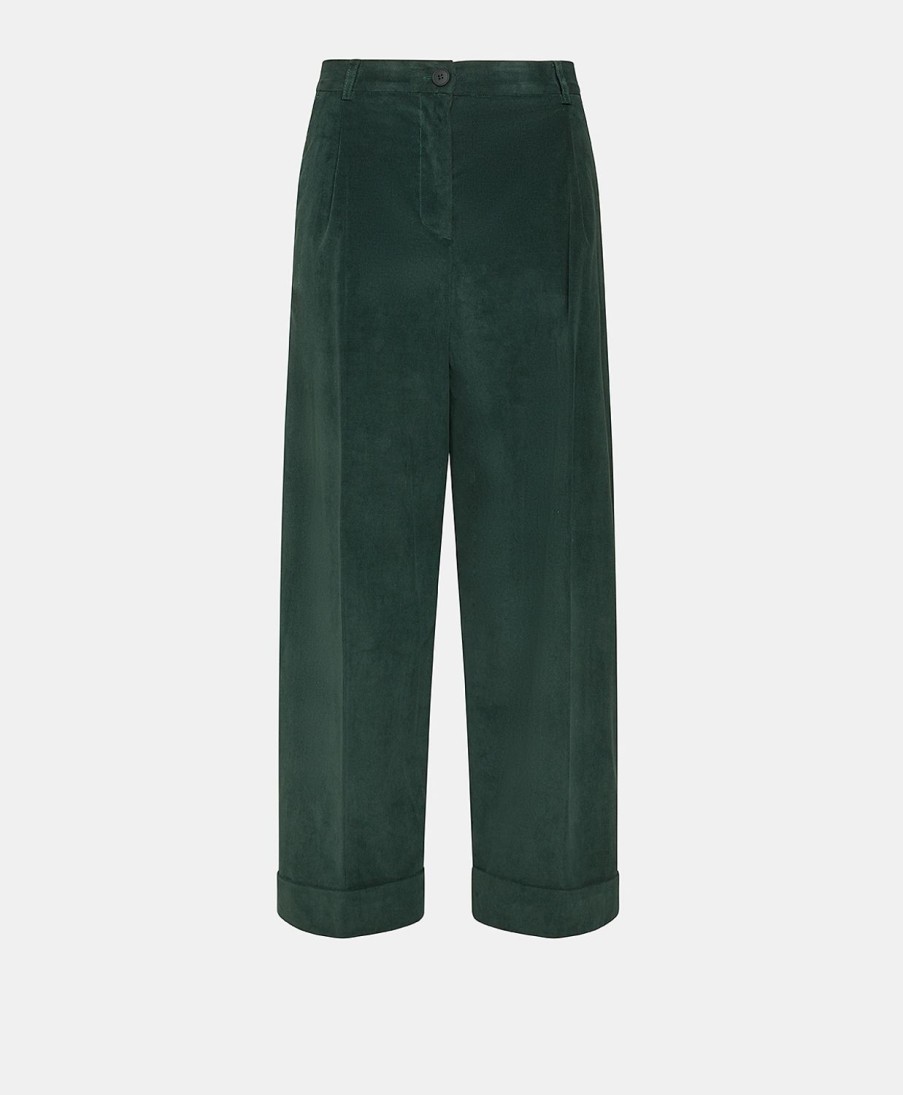 Clothing Momoni | Grecale Bis Pant In Stretch Corduroy - Dark Green