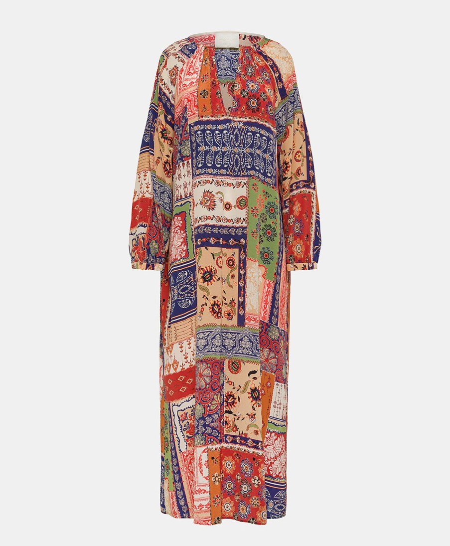 Clothing Momoni | Lela Dress In Printed Crepe De Chine - Multicolor Blue