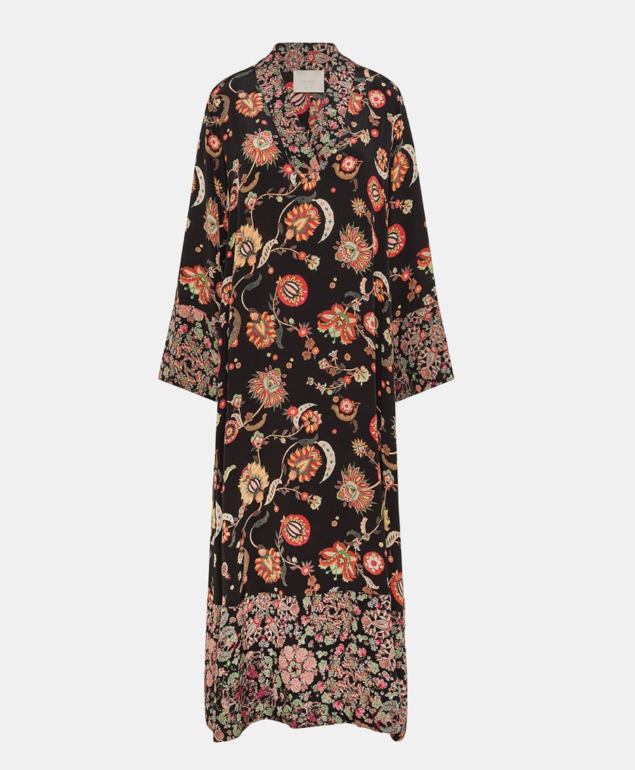 Clothing Momoni | Felicien Dress In Bi-Printed Crepe De Chine - Multicolor Black