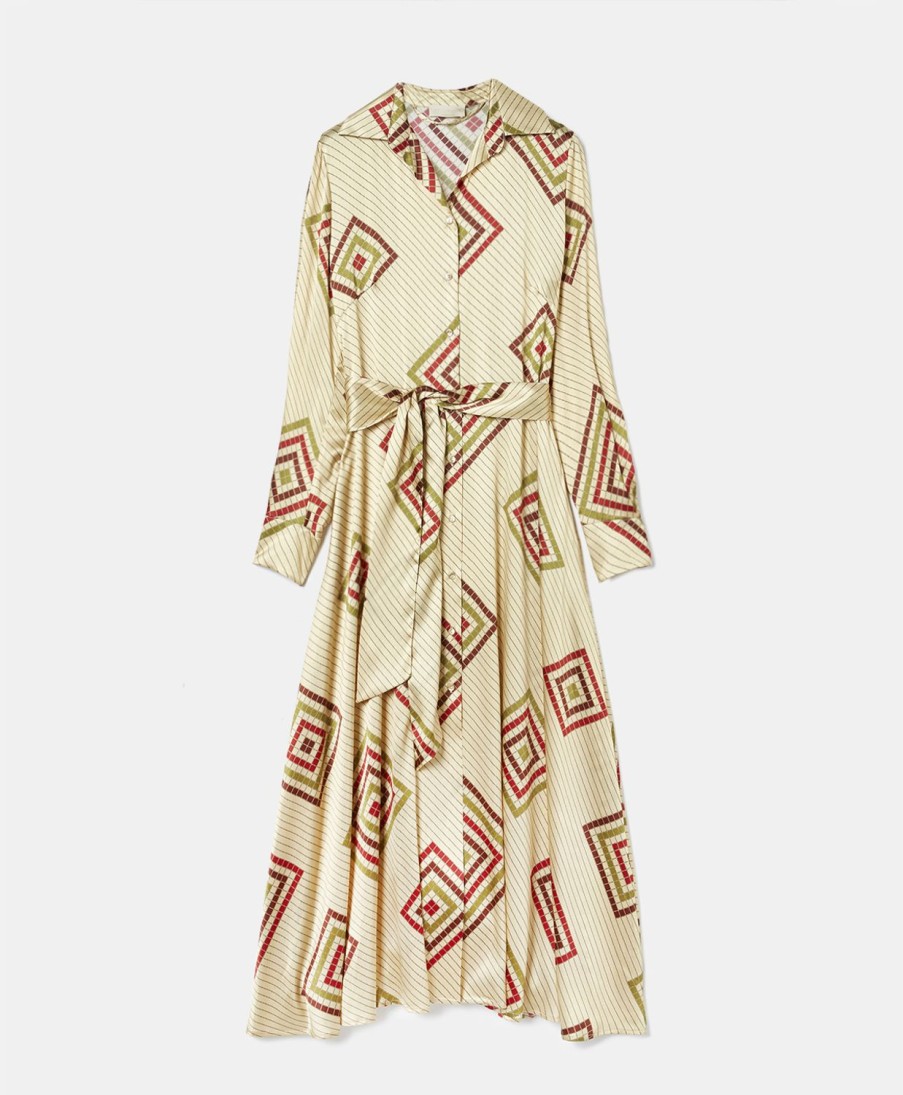 Clothing Momoni | Cocomilio Dress In Printed Stretch Silk Satin - Cream/Brick