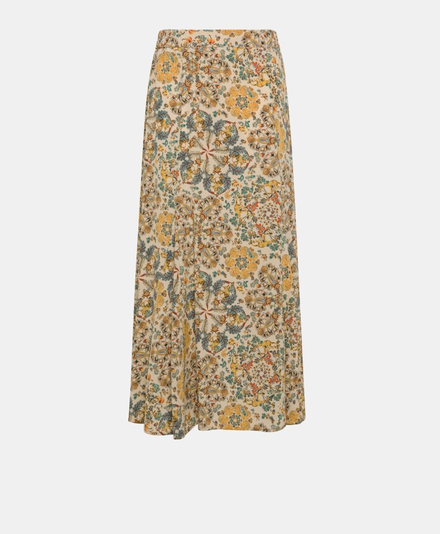 Clothing Momoni | Theo Skirt In Printed Crepe De Chine - Multicolor Beige