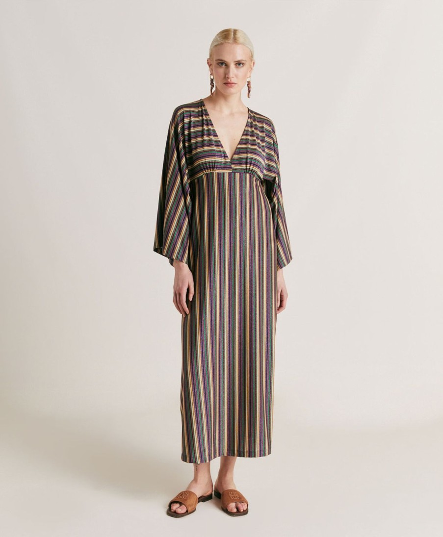 Clothing Momoni | Margarida Dress In Striped Lurex Jersey - Multicolor Green