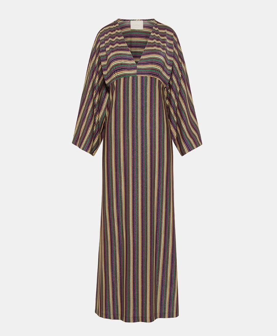 Clothing Momoni | Margarida Dress In Striped Lurex Jersey - Multicolor Green