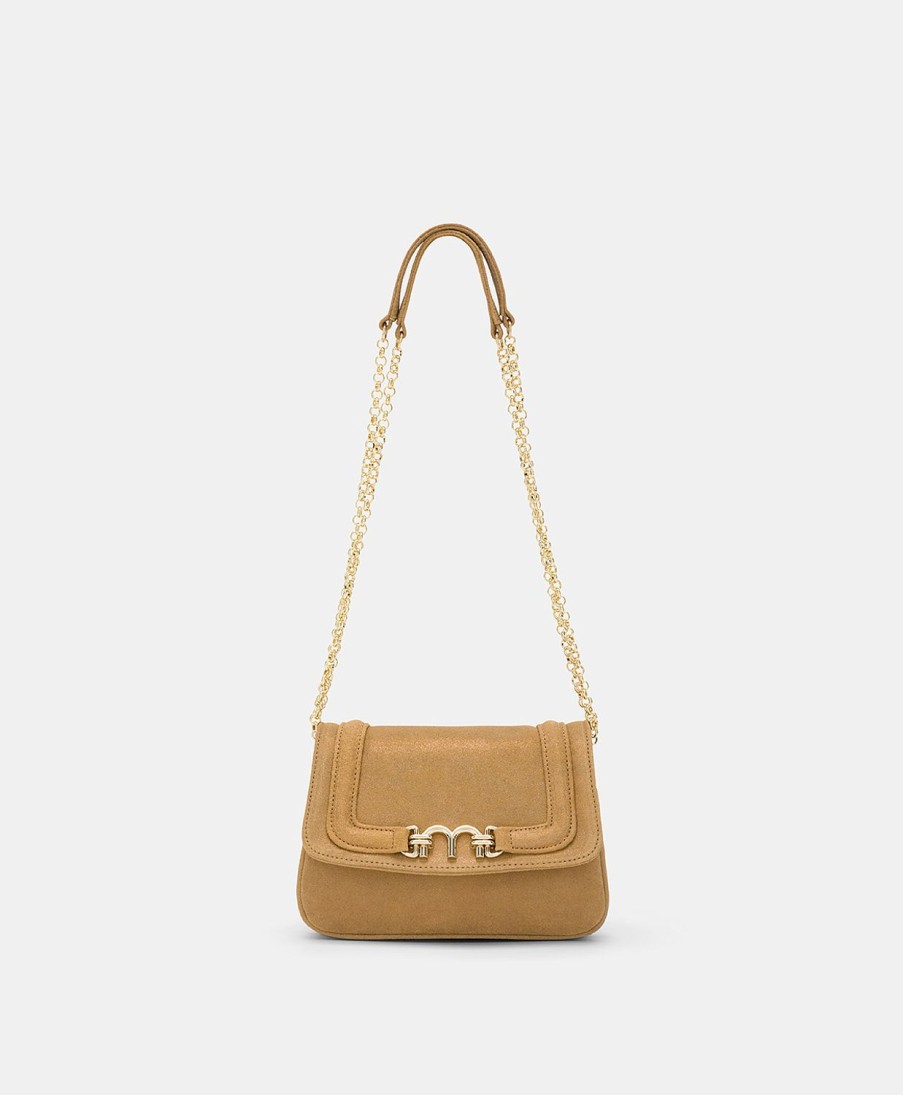 Shoes And Accessories Momoni | Momoni Mimi Flore Bag In Lame Leather - Caramel