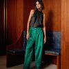 Clothing Momoni | Lantana Pants In Shiny Needlecord - Emerald Green