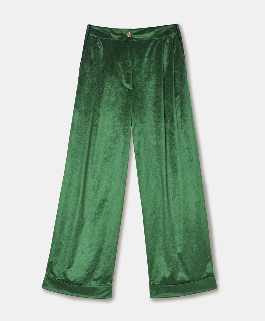 Clothing Momoni | Lantana Pants In Shiny Needlecord - Emerald Green