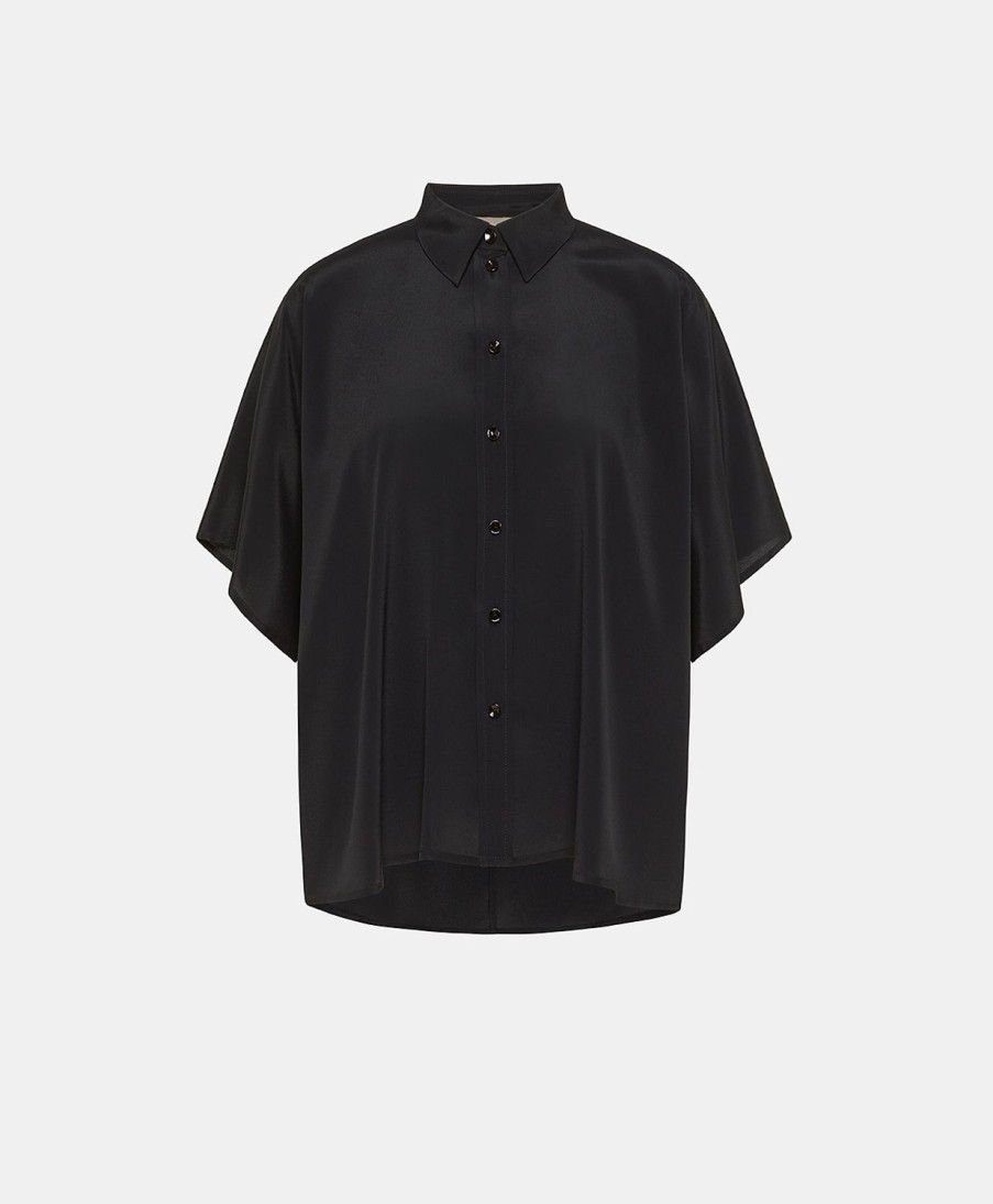 Clothing Momoni | Brooklyn Shirt In Plain Acetate Silk - Black