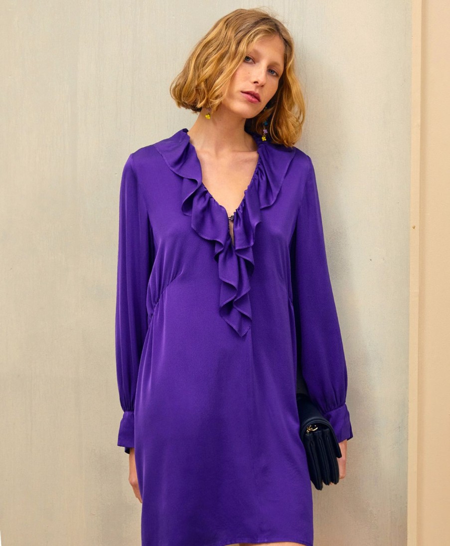 Clothing Momoni | Rene' Dress In Solid Colour Satin Crepe - Violet