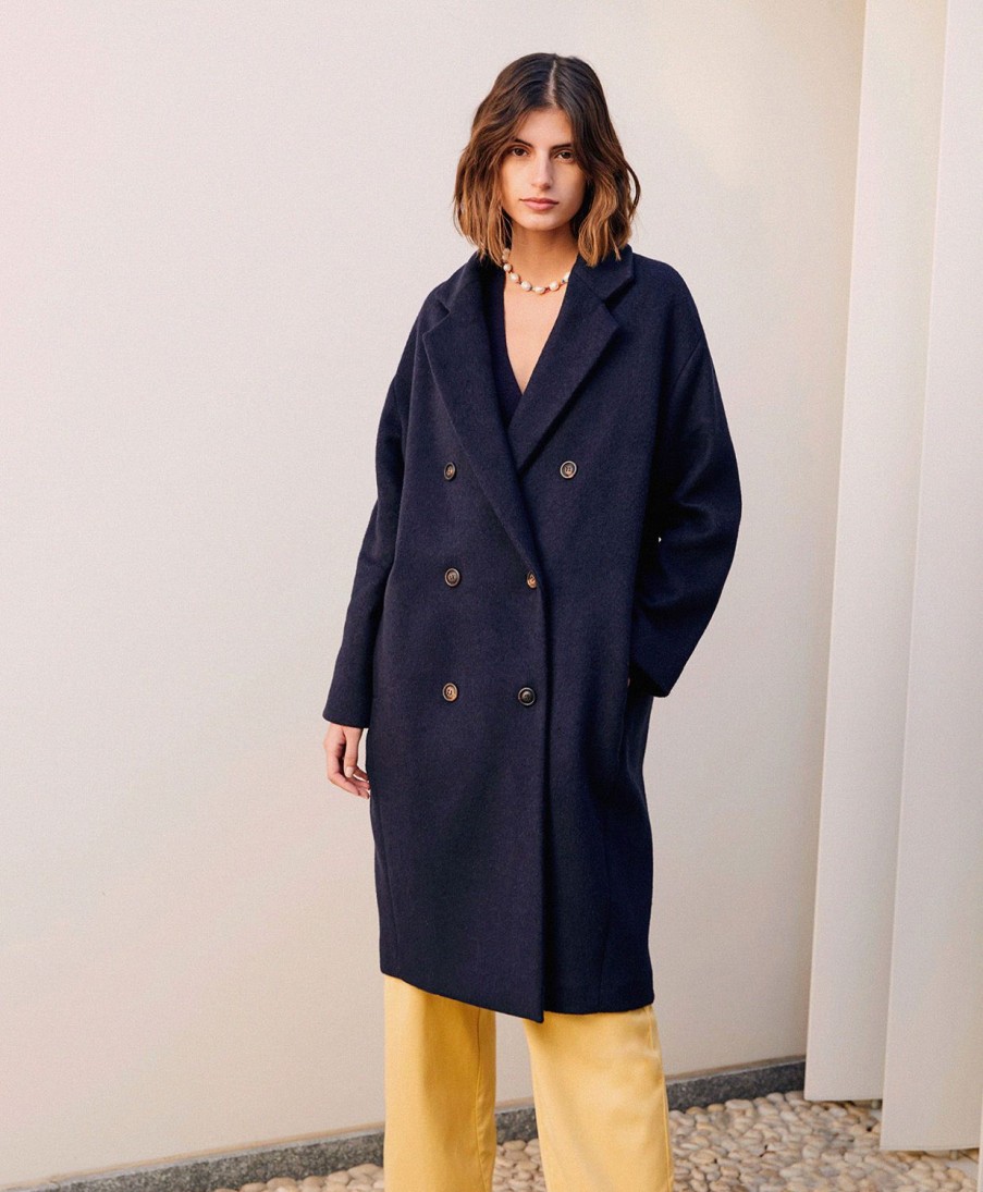 Clothing Momoni | Neve Coat In Double-Face Wool Cloth - Blue/Camel