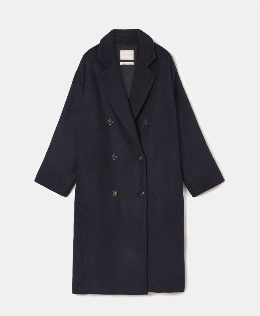 Clothing Momoni | Neve Coat In Double-Face Wool Cloth - Blue/Camel