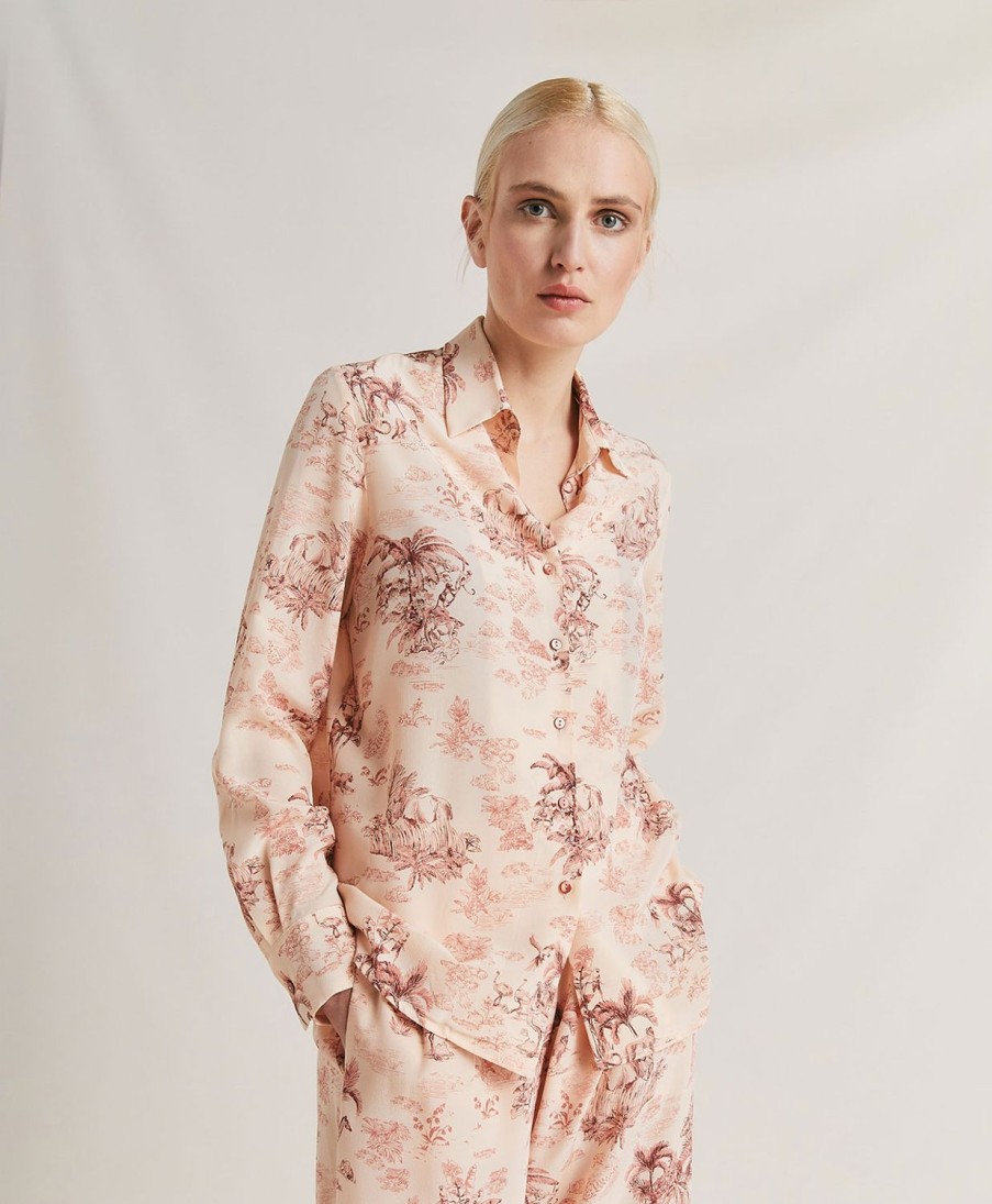 Clothing Momoni | Simon Shirt In Crepe De Chine - Rose/Dark Cherry