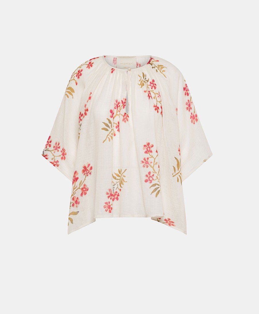 Clothing Momoni | Tarida Blouse In Gauze - Cream/Dark Cherry