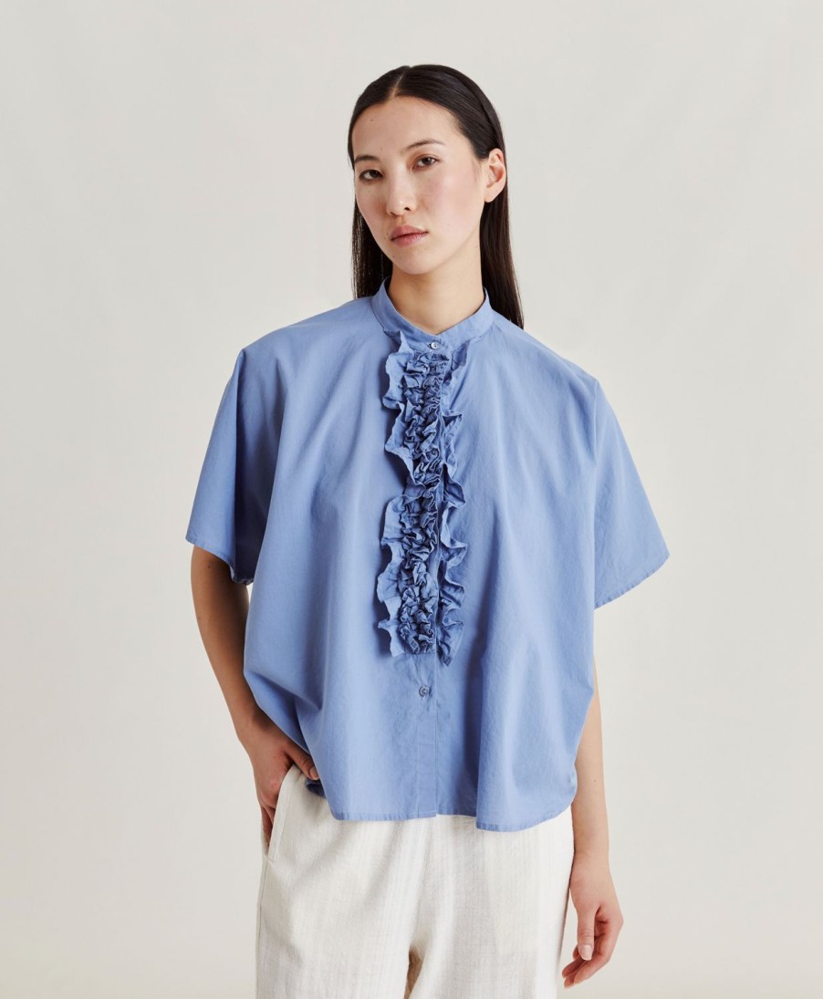 Clothing Momoni | Berenice Shirt With Cotton Voile - Light Blue