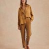 Clothing Momoni | Vischio Pant In Fluid Lurex Needlecord - Taupe/Gold