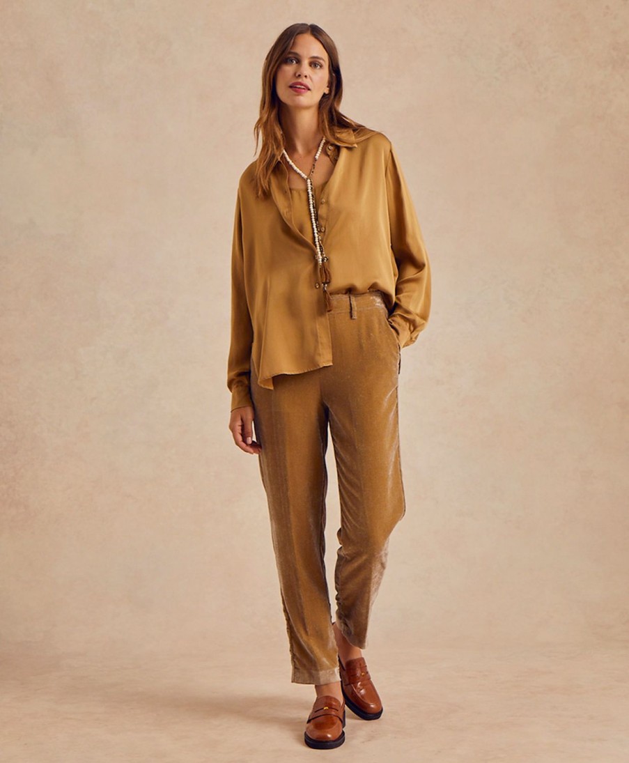 Clothing Momoni | Vischio Pant In Fluid Lurex Needlecord - Taupe/Gold