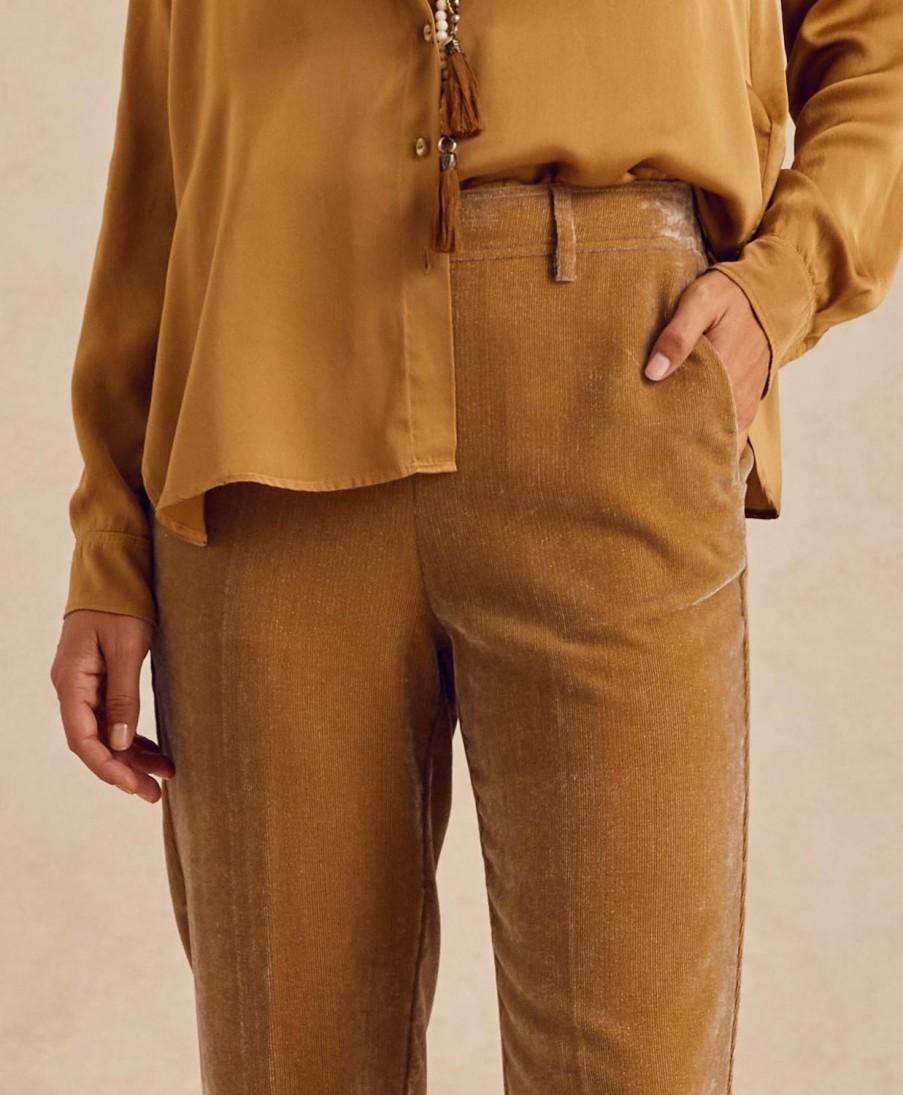 Clothing Momoni | Vischio Pant In Fluid Lurex Needlecord - Taupe/Gold