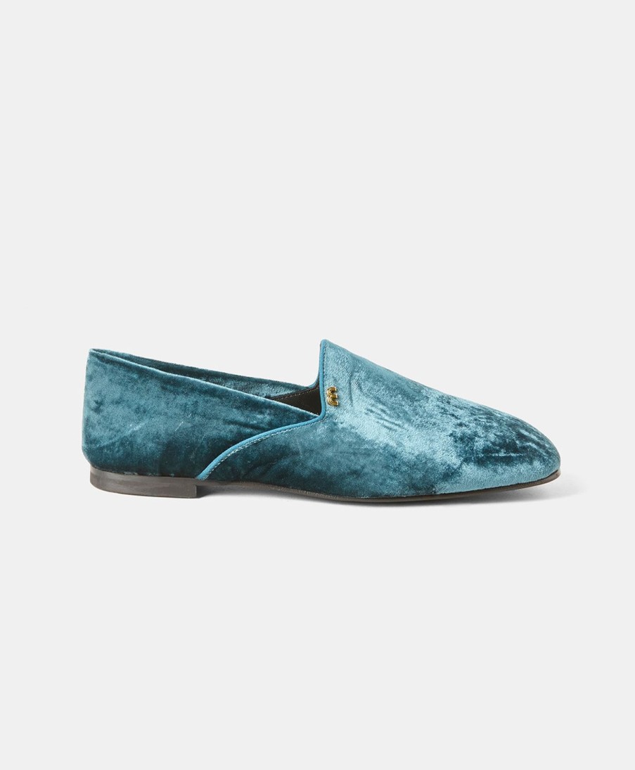 Shoes And Accessories Momoni | Lazare Loafers In Velvet - Teal