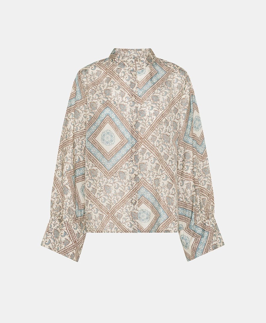 Clothing Momoni | Franklin Shirt In Haboutai Silk - Cream/Dusty