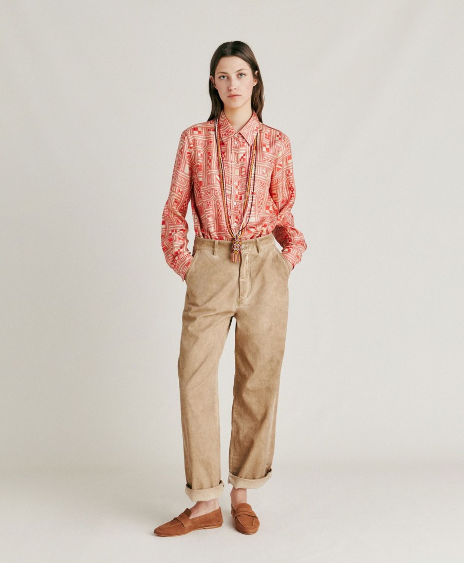 Clothing Momoni | Fucsia Bis Pant In Gabardine - Sand