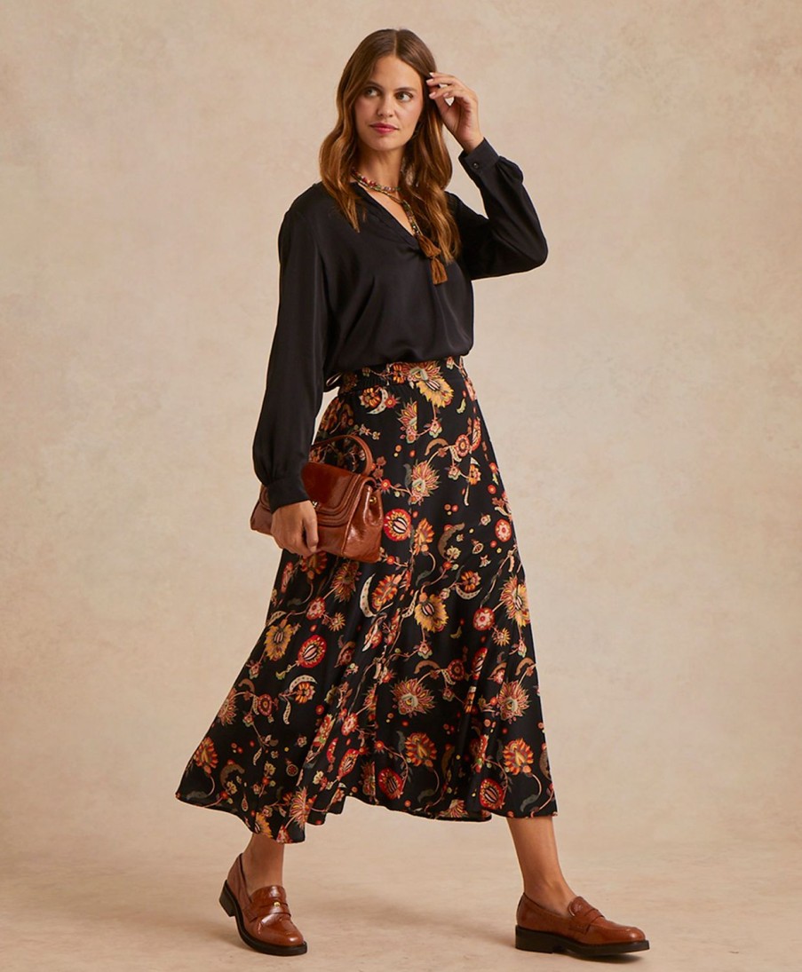 Clothing Momoni | Theo Skirt In Printed Crepe De Chine - Multicolor Black