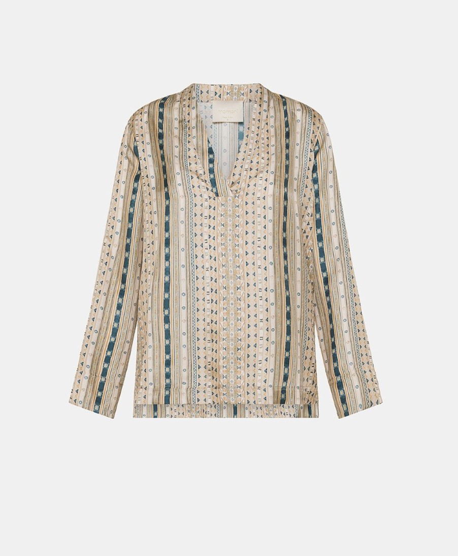 Clothing Momoni | Ambroise Blouse In Silk Twill - Sand/Multicolour